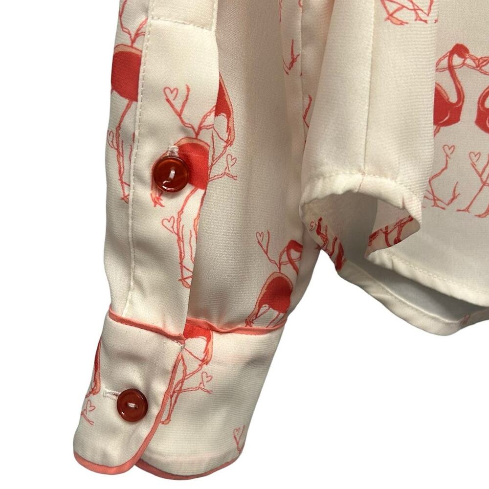 NWD Gilner Farrar White Flamingo Print Long Sleeve Button Up Farah Top Small - Picture 5 of 10